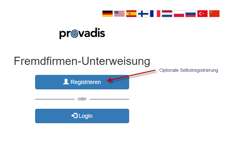 Fremdfirmeneinweisungssystem: Registrierung oder Login