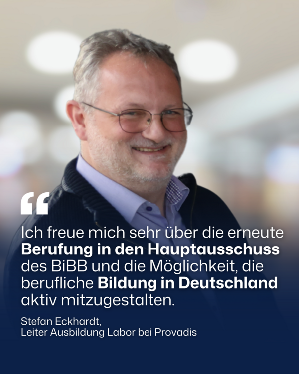 Portrait von Stefan Eckhardt, Leiter Ausbildung Labor bei Provadis mit Zitat